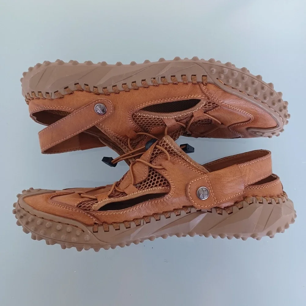 Mens Brown Outdoor Sport Sandals Hiking Water Shoes Bungee Lace EU 44 US 10 NWOT